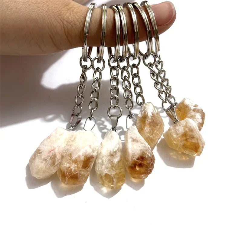 20 stücke Natürliche Raue Rohstein Kristall Quarz Schlüsselbund Frauen Männer Handtasche Hangle Auto Schlüssel Halter Raw Mineral Stein Schlüsselring schmuck