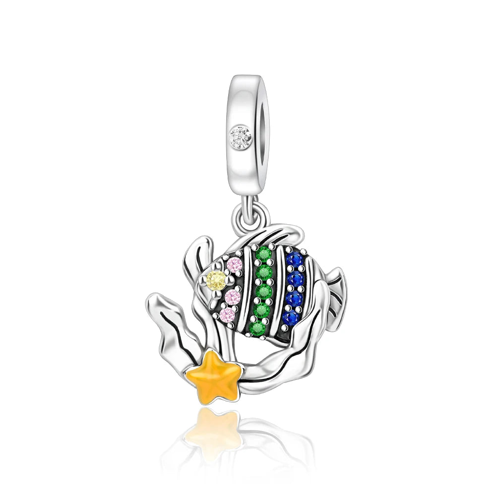 Beliebter Charm-Anhänger aus 925er-Sterlingsilber mit Delfin, sicherer Kette, Muschel und Qualle, passend für Armbänder, exquisites Strandparty-Geschenk