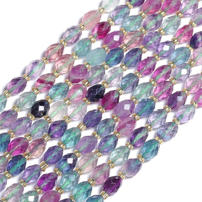 AAA Facettierte natürliche farbige Fluorit-Quarzperlen, 8 x 7 mm, ovale Form, Perlen für Schmuckherstellung, DIY-Perlenzubehör
