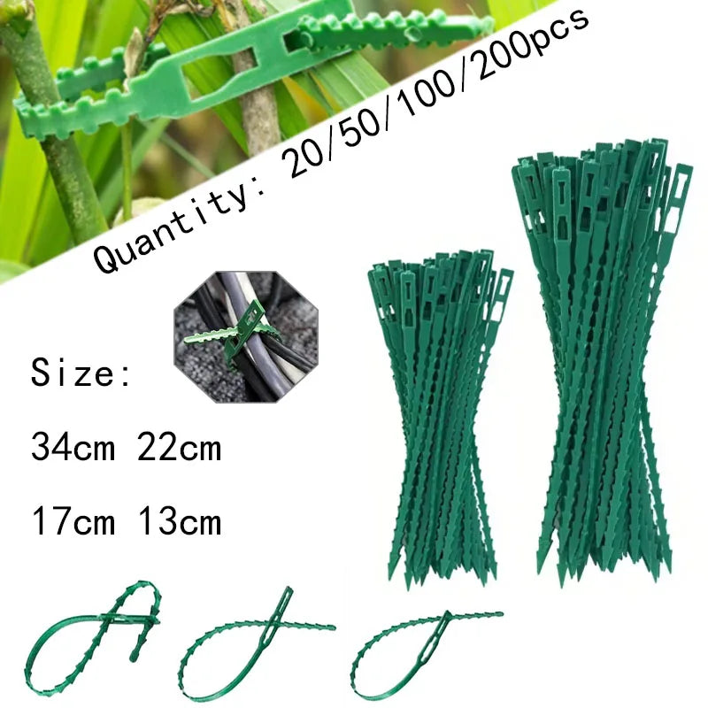 13–34 cm verstellbare Kunststoff-Pflanzenkabelbinder, wiederverwendbare Kabelbinder für Garten, Baumklettern, Unterstützung für Pflanzenreben, Tomaten, Stiele, Clip