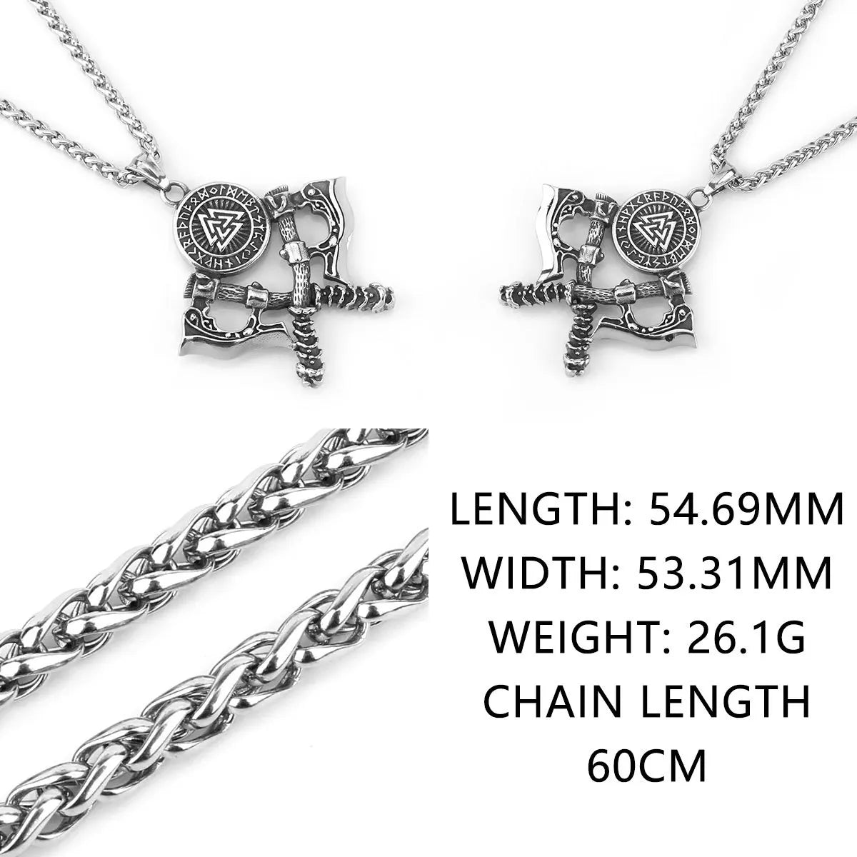 HNSP 316L Stainless Steel Double Axe Viking Pendant Chain Necklace For Men Vintage Jewelry Punk Accessories