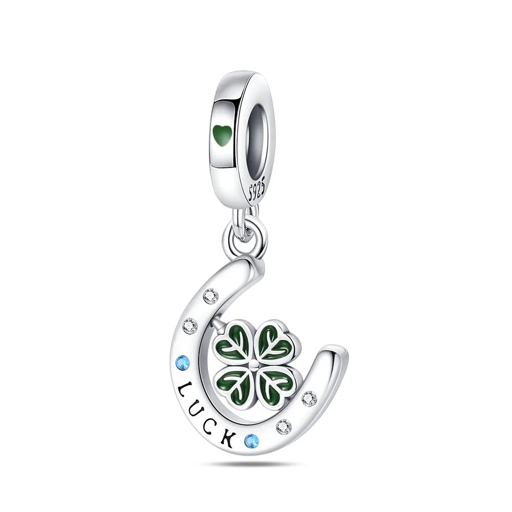 Glücksbringer aus 925er-Sterlingsilber mit vierblättrigem Kleeblatt, Hufeisenkrabbe, Marienkäfer-Zahlen-Charm, passend für DIY-Armbänder, Halsketten, Gesundheit, Glücksgeschenke