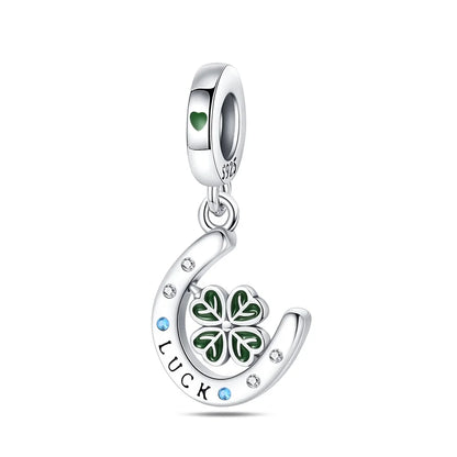 Glücksbringer aus 925er-Sterlingsilber mit vierblättrigem Kleeblatt, Hufeisenkrabbe, Marienkäfer-Zahlen-Charm, passend für DIY-Armbänder, Halsketten, Gesundheit, Glücksgeschenke