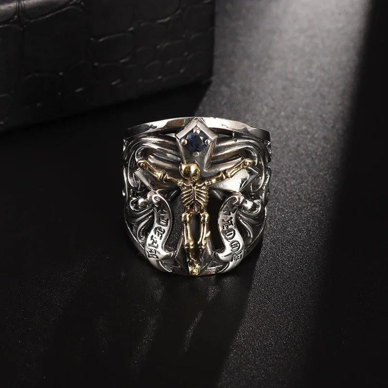 Retro Poseidon Kompass Ring versilbert Hexagramm Öffnung verstellbarer Ring Männer und Frauen Hip-Hop Trend Schmuck Geschenk