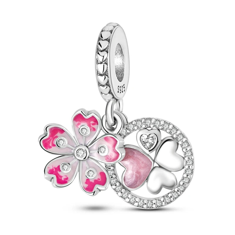 Blumen-Charms aus 925er Silber, Sonnenblumen-Tulpen-Anhänger, passend für Original-Pan-Armbänder zur Herstellung von Schmuck