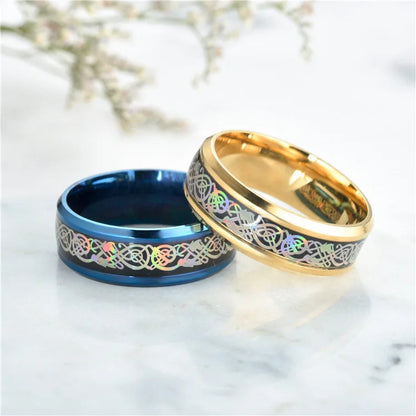 20 Farben Herrenschmuck Rot Blau Schwarz Drache Inlay Comfort Fit Edelstahlringe für Hochzeit Breite 8 mm