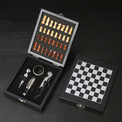 【Peace】Weinöffner-Set mit Schachbrett, 4-teiliges Weinzubehör-Set, geeignet für Unterhaltung, Weinliebhaber und als Geschenke