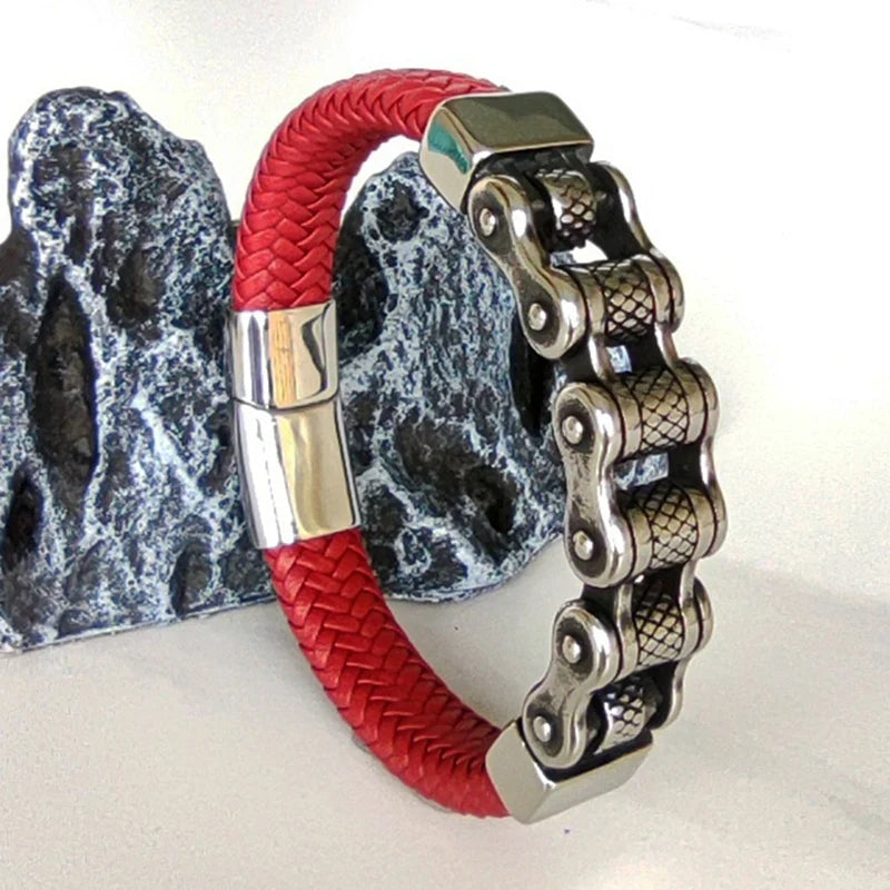 Klassische Leder Armband Männer Lokomotive Kette Edelstahl Punk Magnetische Verschluss Armreifen für Freund Geschenk Charme Schmuck SP1555