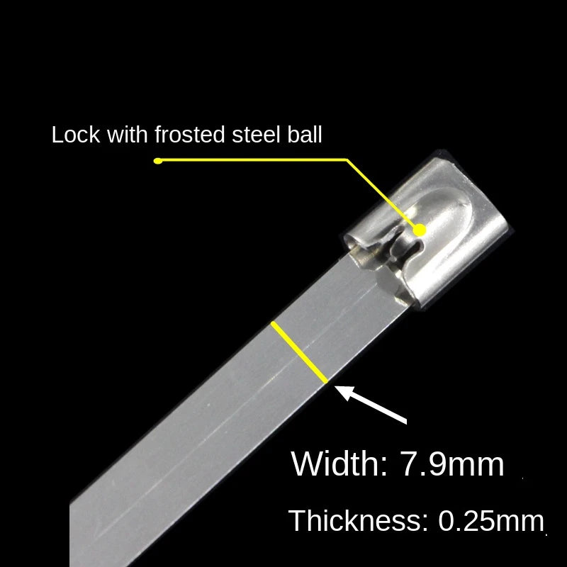 7,9 * 500 mm selbstsicherndes Kabelbinder-Schild aus Edelstahl 201 mit fester Bindung und Schnalle