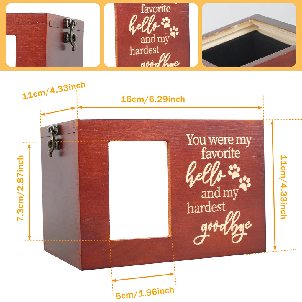 Hölzerne Haustier-Gedenkurne, DogCremation Urne mit Fotorahmen, Schlüssel und Schloss, personalisierte Haustier-Andenken-Memory-Box für Asche von Hunde oder Katzen