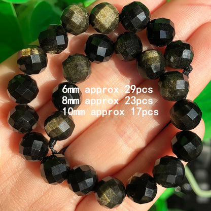 Natürliche Gold Farbe Obsidian Echte Stein Perlen Facettierte Lose Spacer Perlen für Schmuck DIY Machen Charms Armband Zubehör