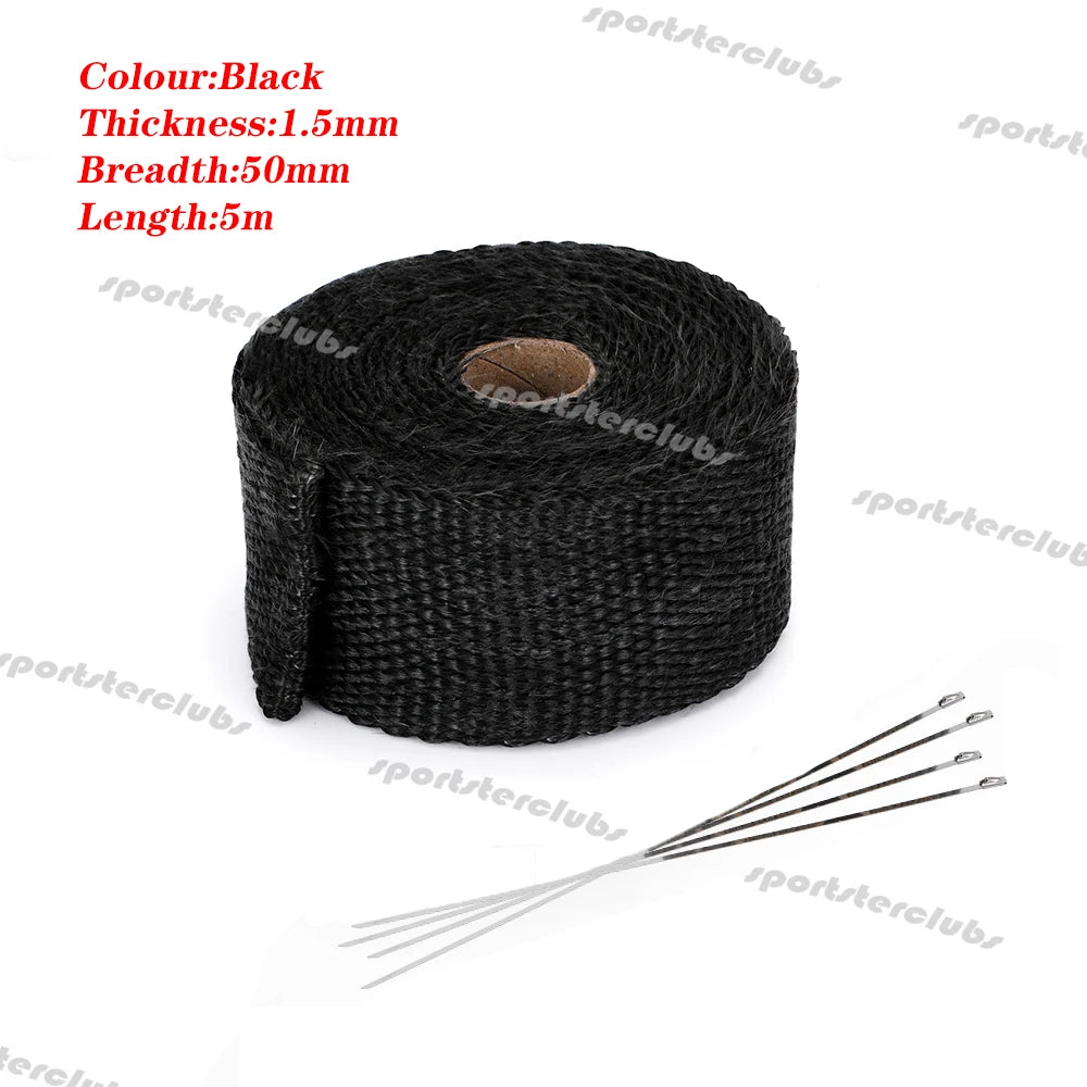 5M/10M/15M Titan Schwarz Fiberglas Thermische Auspuff Header Rohr Wärme Wrap Turbo Rohr verteiler Wärmedämmung Band Rolle 50mm