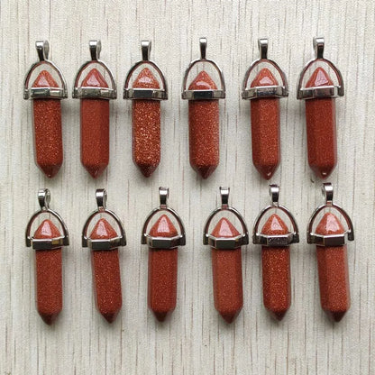 Schneller Versand Naturstein Quarz Aventurin Lapis Kristall sechseckige Säule Anhänger für Schmuck Zubehör 12 Stück Großhandel