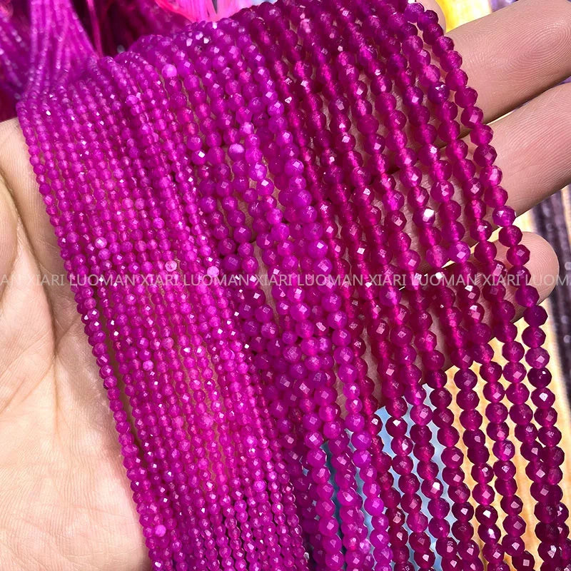Natürliche Stein Perlen Facettierte Rubin Rot Chalcedon Runde Lose Spacer Perlen Für Schmuck Machen DIY Armband Halskette 2MM 3MM 4MM