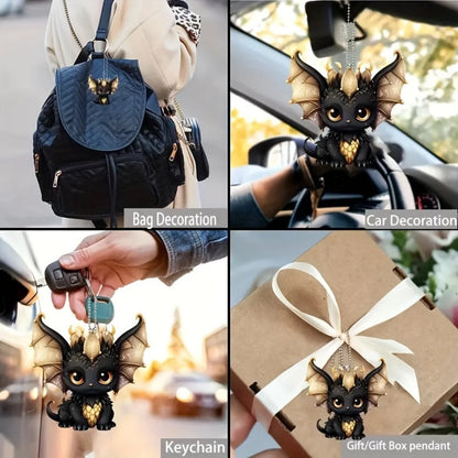 2D Black Dragon Halloween Schlüsselanhänger Cartoon Loong Acryl Anhänger Vielseitiger Charme, Dekor für Auto, Rucksack, Telefon, Zuhause, Festlich, Geschenk
