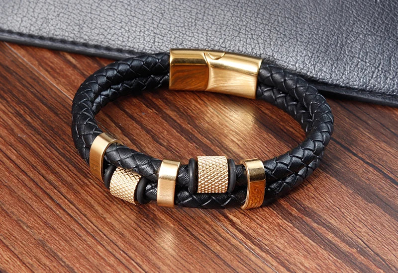 Charm Braid Rope Bracelet For Men Stainless Steel Magnetic Buckle Genuine Leather Bracelets &amp; Bangles Male Female Jewelry