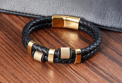 Charm Braid Rope Bracelet For Men Stainless Steel Magnetic Buckle Genuine Leather Bracelets &amp; Bangles Male Female Jewelry