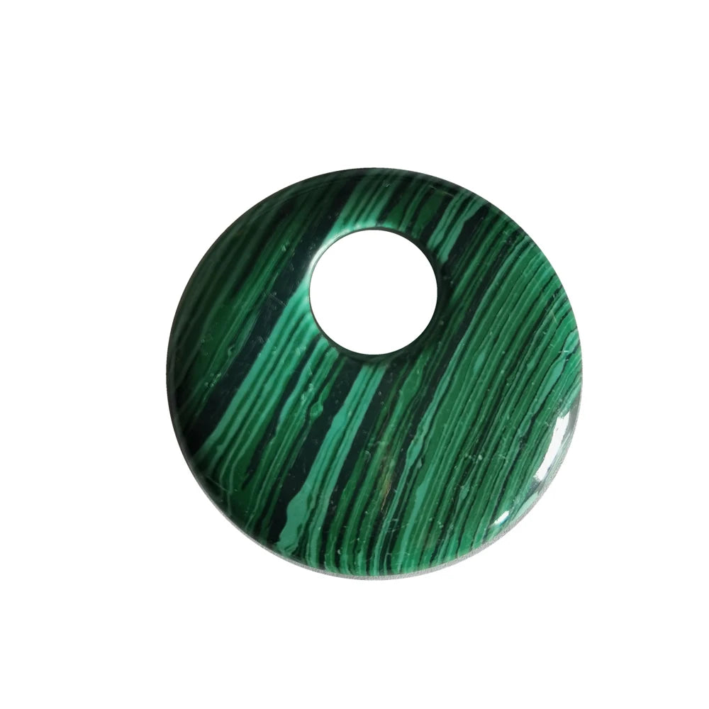 Natürliche 30 mm Donut-Edelstein-Charms für die Herstellung von Schmuck, 8 mm Loch, Polierkristall, runder Glücksmünzenschutz, Heilung