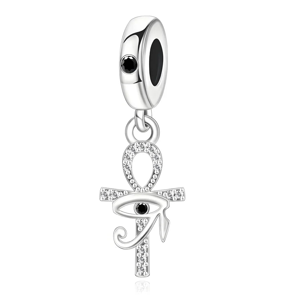 Funkelnde Edelsteinperlen aus 925er-Sterlingsilber mit eingelegten Edelsteinen und baumelnder Charm mit unendlichem Knoten, passend für Schlangenarmband, Boutique-Halskette, schönes Geschenk