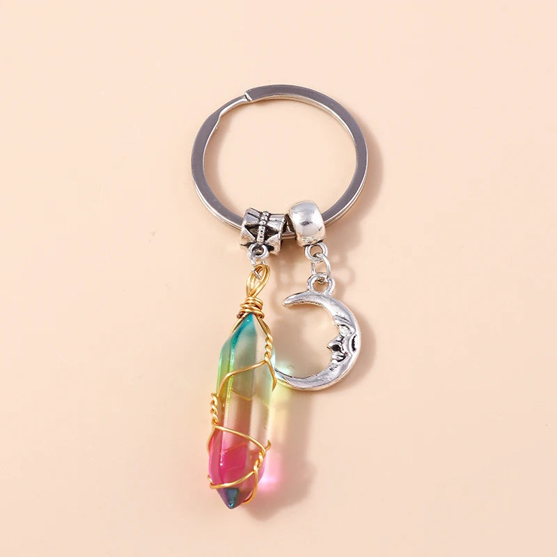 Nette Natürliche Stein Keychians Retro Silber Farbe Legierung Sonne Charms Schlüsselanhänger Frauen Männer Handtasche Anhänger Schlüssel Ketten DIY Zubehör