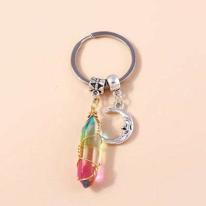 Nette Natürliche Stein Keychians Retro Silber Farbe Legierung Sonne Charms Schlüsselanhänger Frauen Männer Handtasche Anhänger Schlüssel Ketten DIY Zubehör