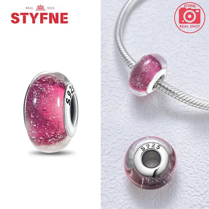 Echtes Sterlingsilber 925, Blumen-Charms, Glas, neue Original-Perle, bunt, Murano, passend für Original-Armbänder, DIY für Frauen, Schmuck, Geschenke