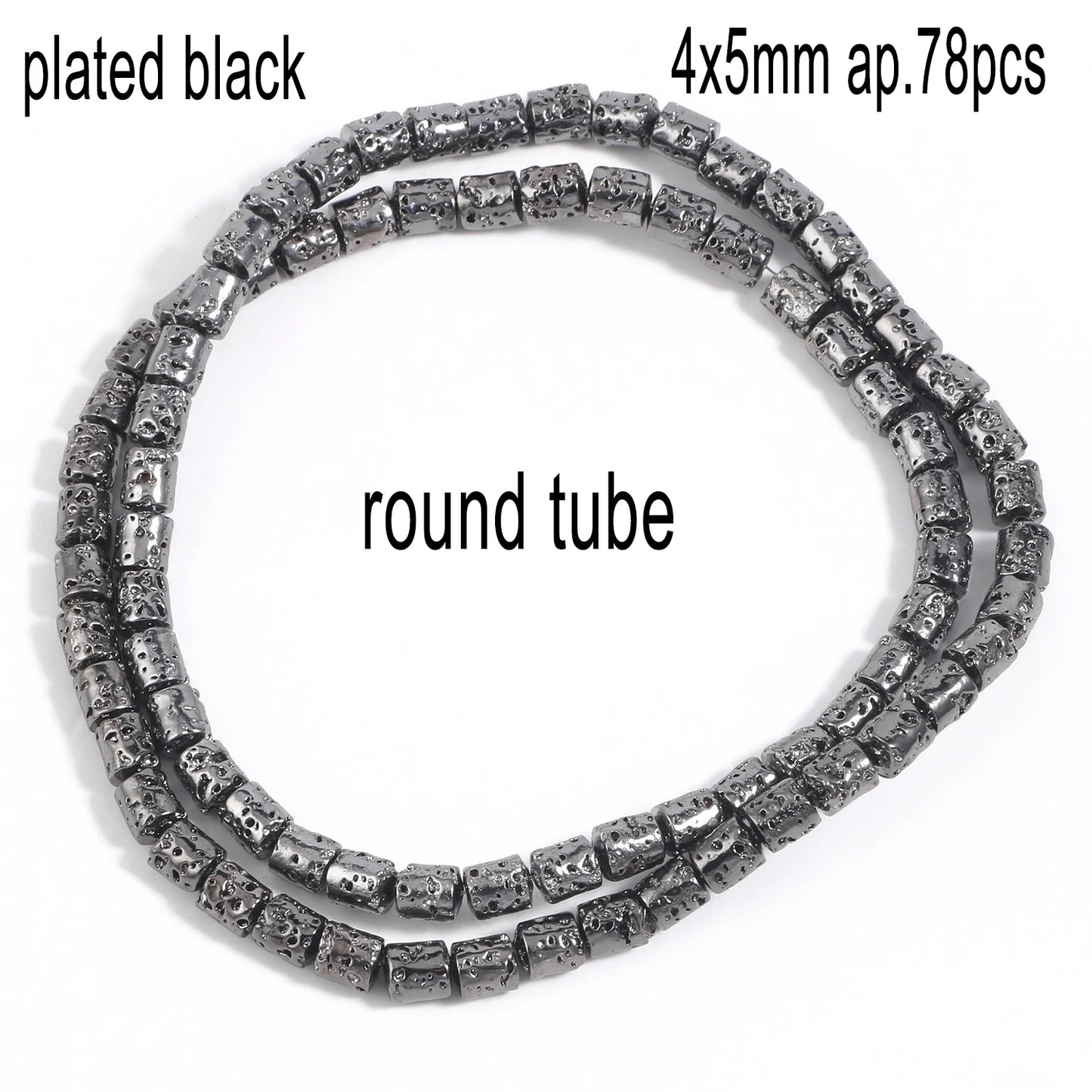 Schwarze vulkanische Lavagesteinperlen, Mineralperlen, Charms, Rohrwürfel, runde geometrische Formperlen für Schmuckherstellung, DIY-Armband