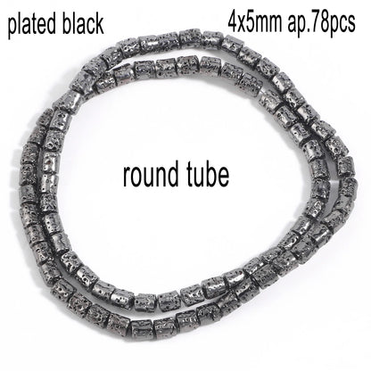 Schwarze vulkanische Lavagesteinperlen, Mineralperlen, Charms, Rohrwürfel, runde geometrische Formperlen für Schmuckherstellung, DIY-Armband