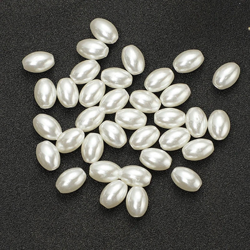 200 Stück 3 x 6 mm, 4 x 8 mm, 6 x 12 mm, Reisform, weiße Imitationsperlen, Basteln, Dekoration für DIY-Armbänder, Halsketten, Schmuckherstellung