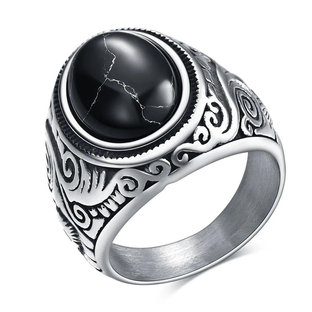 Hnsp 316l Edelstahl Naturstein Ring für Männer Vintage Schmuck Tigeraugen Steinringe männliche Finger Zubehör