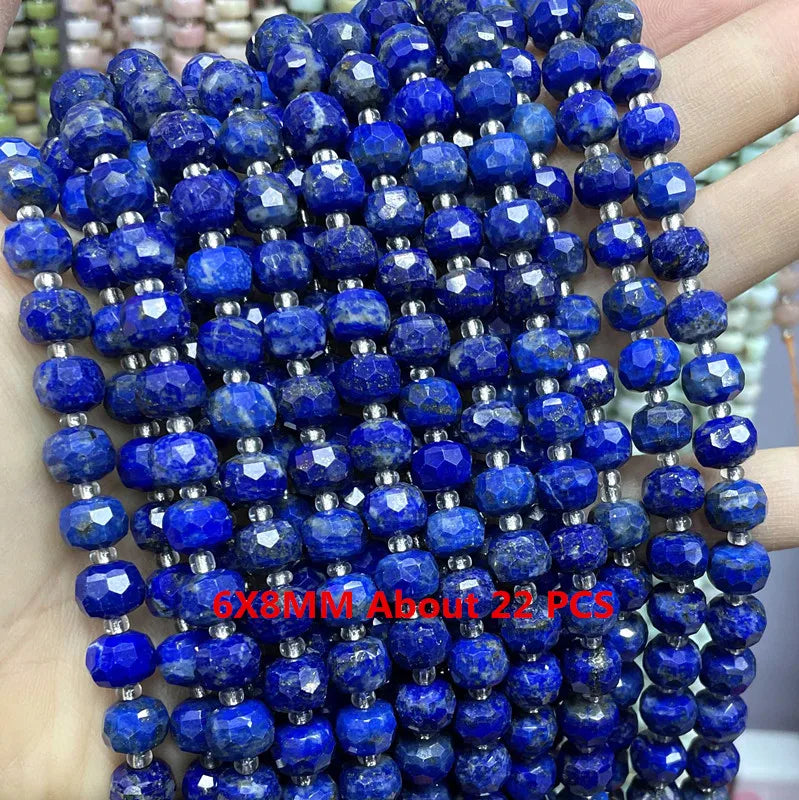 Natürliche Lapislazuli Runde Rohr Facettierte Lose Spacer Stein Perlen Für Schmuck Machen DIY Handgemachte Armbänder Halskette Zubehör