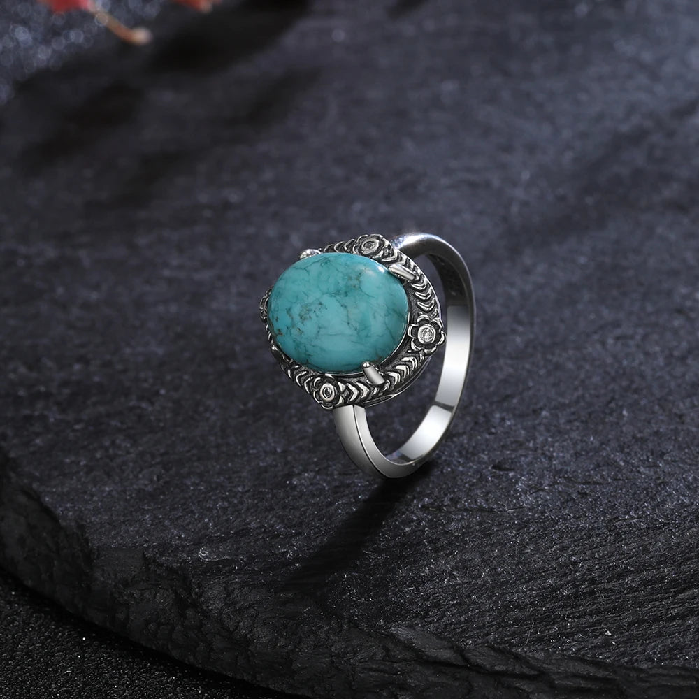 Vintage S925 Silber Ring Natürliche Türkis Ringe Luxus Schmuck Party Jahrestag Geburtstag Geschenk für Frauen Mann