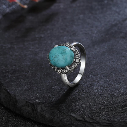 Vintage S925 Silber Ring Natürliche Türkis Ringe Luxus Schmuck Party Jahrestag Geburtstag Geschenk für Frauen Mann