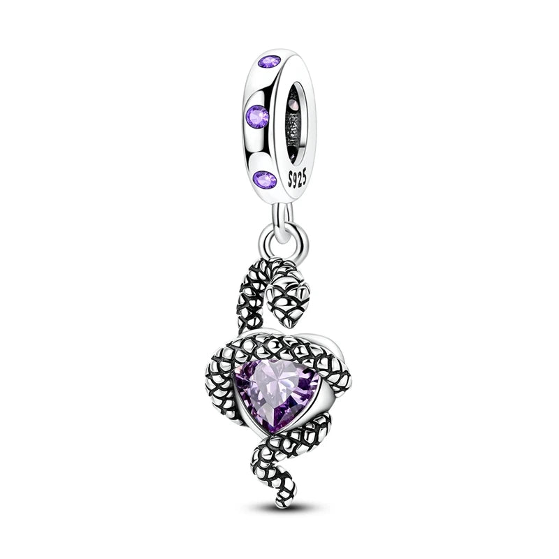 Lila Serie 925 Sterling Silber Traubenblüten Weinflasche Lebensbaum Tulpen Schnur-Dekoration Passend für DIY Armband Halskette Geschenk
