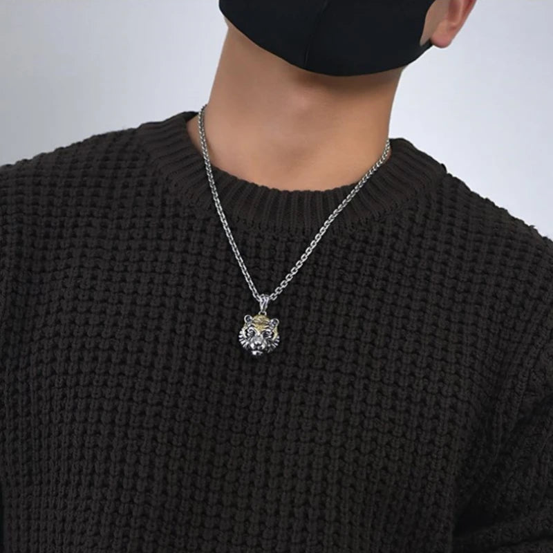 1 Stück Vintage-Halskette für Männer und Frauen, modischer Trend, Tigerkopf-Anhänger, Schmuck