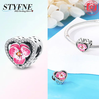 925 Silber Farbe Romantische Retro Herzförmige Blume Wächter Schmetterling Amulett Fit Original Armband DIY Schmuck Geschenk
