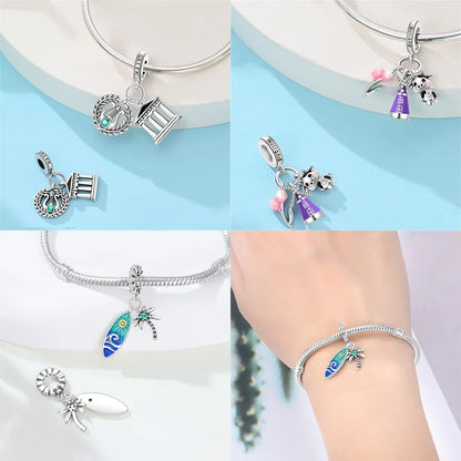 Neue Charms aus 925er Silber, griechischer Tempel, Pariser Turm, London, Big Ben, Perlenanhänger, passend für Original-Armbänder, DIY, kultureller edler Schmuck, Geschenk