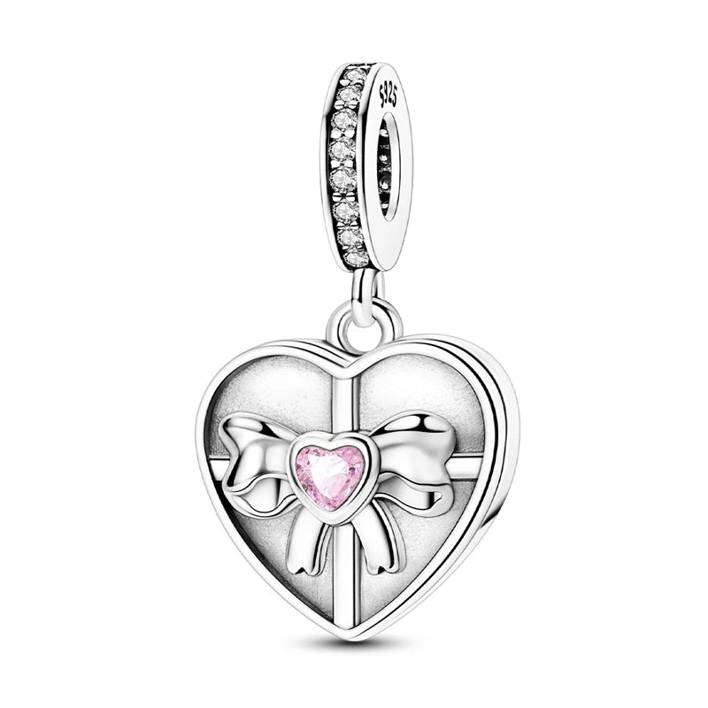 925 Sterling Silber Original Charms Perle CZ Zirkon Liebe Mama Rosa Herz Anhänger Passend für Armband DIY Damen Schmuck Geschenk für Freundin