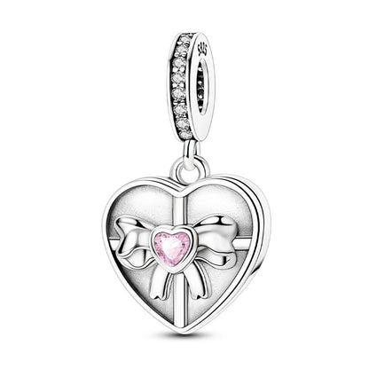 925 Sterling Silber Original Charms Perle CZ Zirkon Liebe Mama Rosa Herz Anhänger Passend für Armband DIY Damen Schmuck Geschenk für Freundin