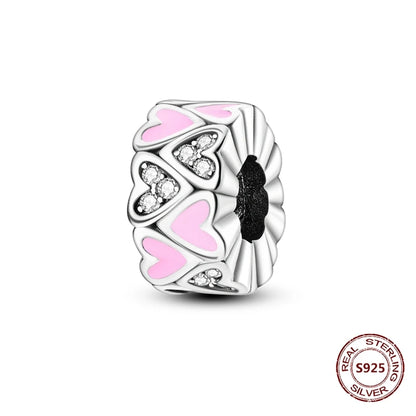 Lucky Clover Clip Charms 925 Sterling Silber Original Black Cat Stopper Clamp Silikon Spacer Charm für DIY Schmuck Armband