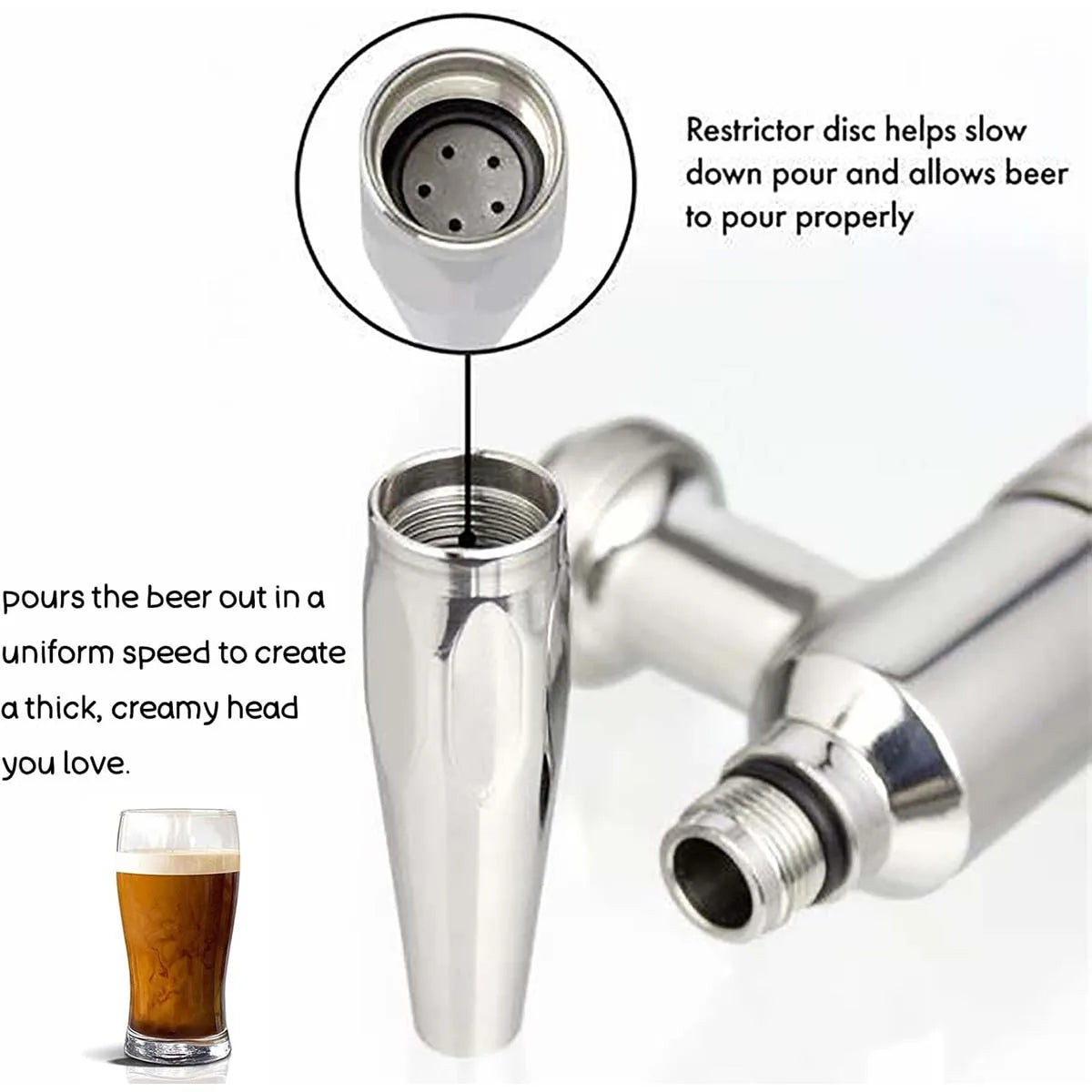 Nitro-Wasserhahn, Stout-Wasserhahn, komplett aus Edelstahl, Stickstoff, Zugluft, Bierturm, Kaltbrühen, Nitro-Fass, Zugluft-Fass-Wasserhahn, 5/8 Zoll BSP-Gewinde