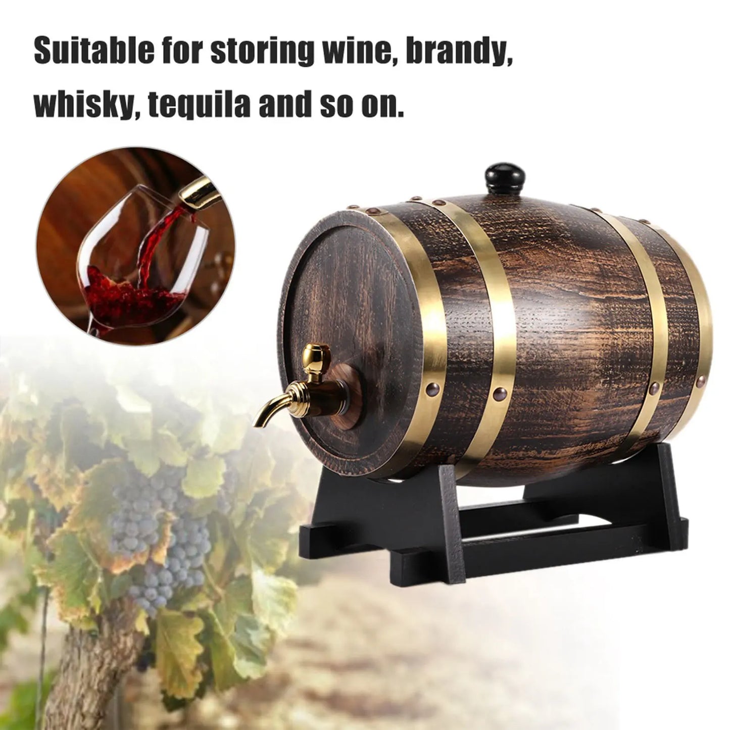 3L Retro-Stil Eichenholz Rotwein Brandy Whisky Fass Fass Eimer Behälter mit Wasserhahn