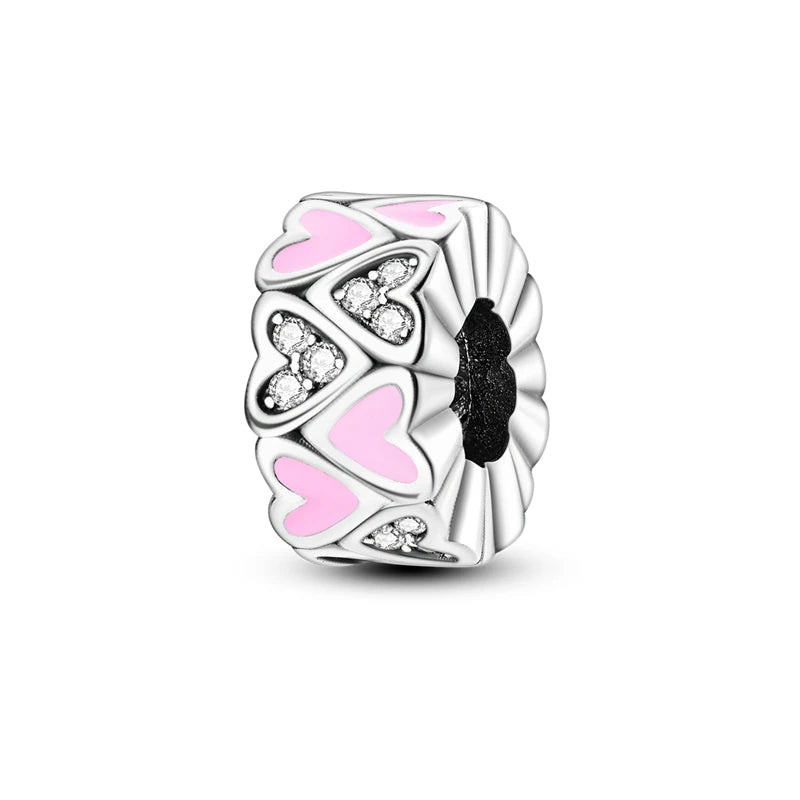 Silber-Charm, 925er-Sterlingsilber, Clip-Charms, Sicherheitsketten-Charm, CZ-Pavé, runde Clip-Perlen, passend für Original-Armbänder, Schmuckherstellung
