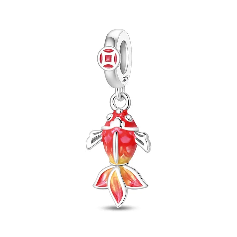 Wunderschöner roter Anhänger aus 925er-Sterlingsilber mit Rosenherz, Krabbe, Feuerwerkskörper, für Mädchen und Jungen, passend für DIY-Armbänder, Halsketten, süße Geschenke