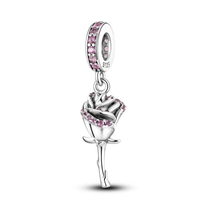Charms-Perlen der Blumenserie, Original-Anhänger aus 925er-Sterlingsilber, Lotus-Tulpe, Rose, Nelke, passend für Armbänder, Damenschmuck, DIY-Geschenk
