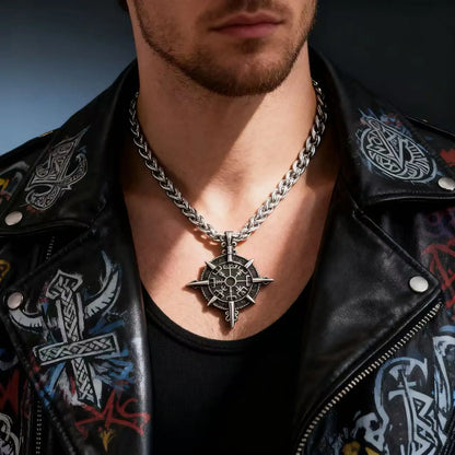 HNSP 316L Edelstahl Viking Rune Kompass Anhänger Kette Halskette Für Männer Schmuck Vintage Zubehör