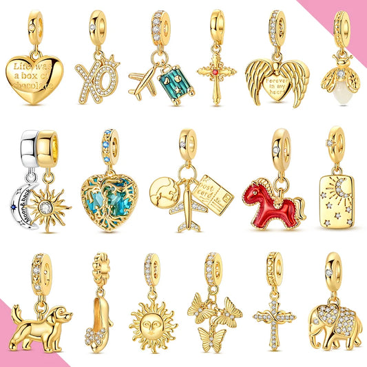 Dangle Charms 925 Sterling Silber Original Gold Charms Perlen Hund Flugzeug Passend für Armband Halskette DIY für Damen Feiner Schmuck