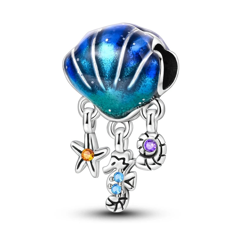 Neue Sommer 925 Sterling Silber Charms Perlen Anhänger Ozean Schildkröte Strand Obst Shell Blau Charme DIY Frauen Armband Schmuck Geschenk