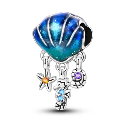 Neue Sommer 925 Sterling Silber Charms Perlen Anhänger Ozean Schildkröte Strand Obst Shell Blau Charme DIY Frauen Armband Schmuck Geschenk