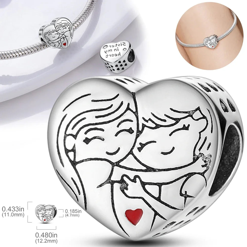 S925 Silber Für Immer Liebe Mutter Familie Schwester Herz Charms Perlen Fit Original Armband Charme Diy Familie Geschenk für Frauen